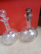 Etched Glass Decanter With Variety Of Matching Etched Glasses