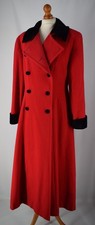 Ladies House Of Fraser Red Wool & Cashmere Fit & Flare Coat Black Velvet Trim 12