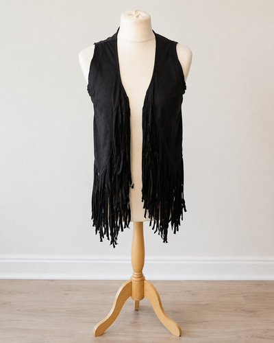 Black fringe tassel waistcoat - black,