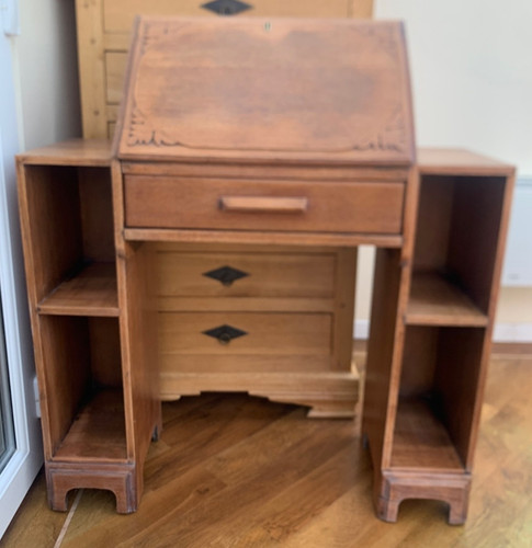 Art deco oak bureau - art,