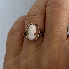 VINTAGE 9ct YELLOW GOLD REAL SHELL CAMEO RING UK size M 2.7g