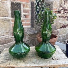 2 Vintage Green Pair Glass Cider Bottles 1960s 70s No. 910569 Vase Flowers 