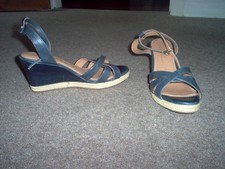Next Forever Comfort Navy Blue Leather Wedged Sandals Size 6.5 EUR 40