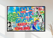 BANKSY NEVER GIVE UP GRAFFITI STREET ART-WALL CANVAS-FLOAT FRAME-POSTER PRINT
