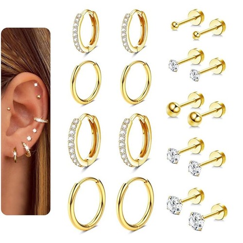 9pairs hypoallergenic gold - hypoallergenic,