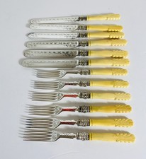 Antique / vintage engraved EPNS cutlery set (6) with ornate bakelite handles