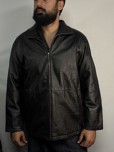 Men black leather jacket - men's,