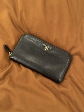 PRADA MILANO Black Saffiano Leather Zip Long Wallet Purse