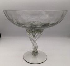 Vintage Hand Blown Stemmed Crackle Effect  Art Glass Compote Bowl/Dish