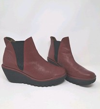 FLY London Chelsea Boots Size 39/6-6.5 'Yoss' Red Wedge Heel RRP £130 exc cond