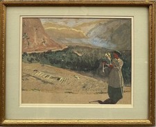 Tibetan School : Tingsha Bell Ceremony, watercolour