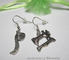 Sewing button seamstress lady charm earrings sewing machine tape measure thread