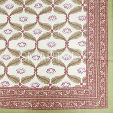 Indian Block Printed Olive Green & Red Fern Table Cloths Rectangular 100% Cotton