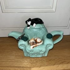 Swineside 1994 One Cup Teapot Ceramic Cats And Knitting On Arm Chair