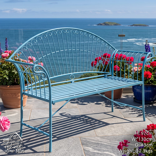 Blue metal garden bench - blue,