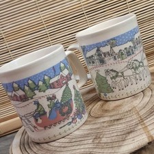 Vintage Kiln Craft Christmas Mugs X2 Festive Kitchen Victorian 
