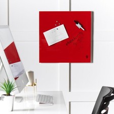 Red Magnetic Glass Notice Board Message Writing with Pen Wall Mounted Kitchen