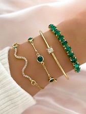 UK Women Ladies Jewelry 4pcs/Set Fashionable  Rhinestone Snake Bracelet Green