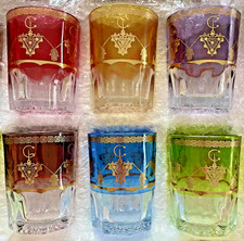 Moroccan Tea Glasses Multicoloured & Gold Set of 6 - Hand Painted Gift