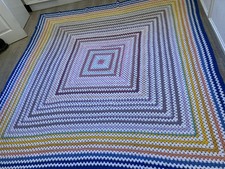 Vintage Hand Crocheted very large Granny Square blanket 228 cms square approx