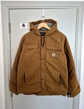 Carhartt Brown Bartlett Relaxed Fit Washed Duck Sherpa-Lined Utility Jacket, M