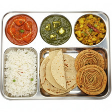 Stainless Steel Thali 5 Compartment Serving Dish Tray Indian Food Dinner Plate