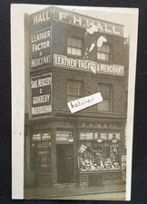 c1915 Deptford F H Hall Leather Merchant Shop Front 38 Broadway RP Postcard