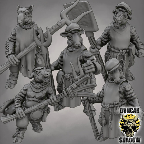 Sheep folk with farm - folk, tools