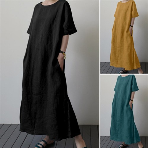 Women cotton linen dress - cotton,