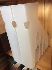 2 sturdy white plastic A4 document/magazine racks/files