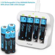 Pallus 1.5V AA AAA Rechargeable Lithium-Ion Batteries with Battery Charger LOT