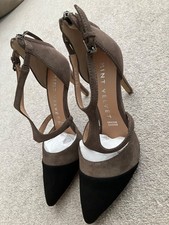 Mint Velvet Mocha Black Beige Suede High Heel Size 3 EU 36 Leoni T Bar Shoes New