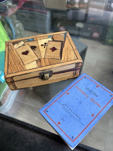 Antique straw work card box - antique,