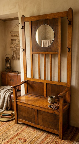 Antique oak hall stand with - antique,