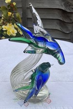 Very Nice Vintage Murano Glass Blue/Green Love Birds /Doves 22cm High 