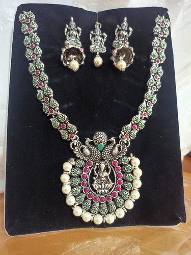 Oxidised silver tone necklace - oxidised,