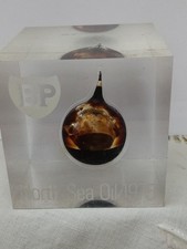 Vintage 1975 British Patroleum BP North Sea Oil Acrylic Cube Paperweight