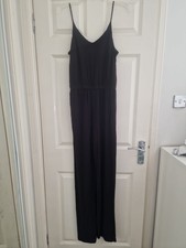 H&M Black Jersey Jumpsuit Strappy Elastic Waist Pockets Size Small