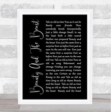 Beauty And The Beast Black Script Song Lyric Quote Print