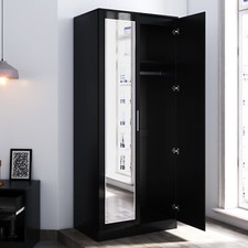 2 Doors Black High Gloss Wardrobe Bedroom Furniture Storage With Hanging Rail