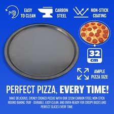 PIZZA ROUND BAKING TRAY NON STICK TIN PAN OVEN DISH CARBON STEEL BAKEWARE 32CM