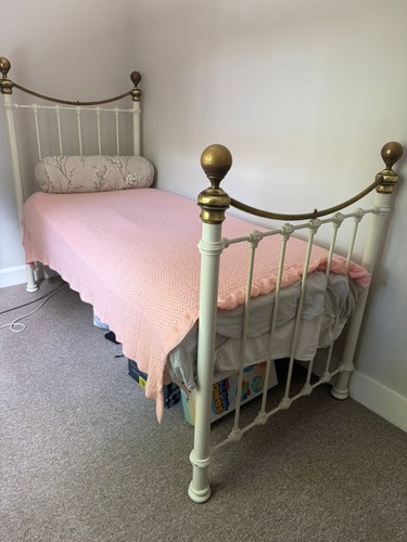 White gold metal single bed - &,