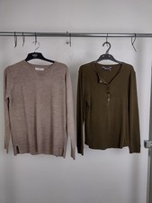 M&S Women's Bundle Of 2 Knit Tops Size 12 Green and Brown Long Sleeve NWOT F2