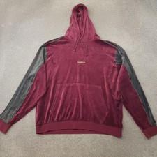 Adidas Mens Hoodie XL Burgundy Velour Jumper Originals Trefoil Firebird Velvet
