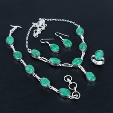 Zambian Emerald Oval Gemstone Handmade 925 Sterling Silver Jewelry Set VJ 871