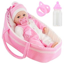 Baby Girl Doll 15" & Carry Cot Set with Sounds, Dummy, Bottle Kids Toy BiBi Doll