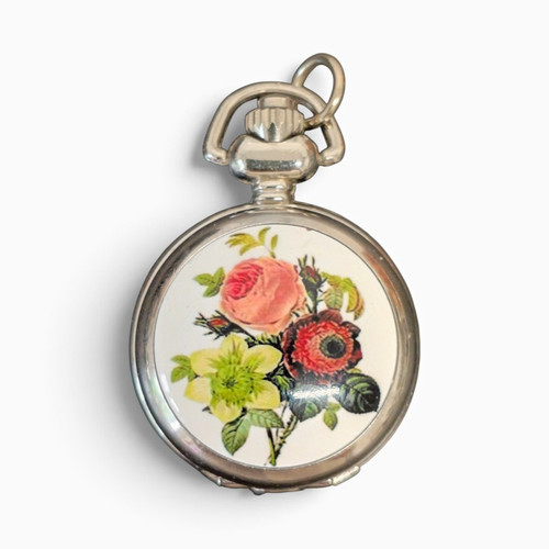 Silver tone floral - floral, half