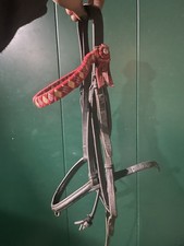 Shetland / Small Pony Black Leather Bridle With Red Browband