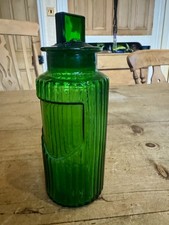 ANTIQUE GREEN GLASS RIBBED