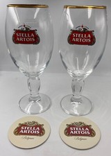 2 X Original Stella Artois Chalice 20oz Pint Glases Brand New + 2 Beer Mats